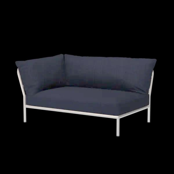 Houe Level 2 Corner Left | Muted White Powder-Coated Aluminum Frame | Indigo Sunbrella Heritage Fabric Cushion