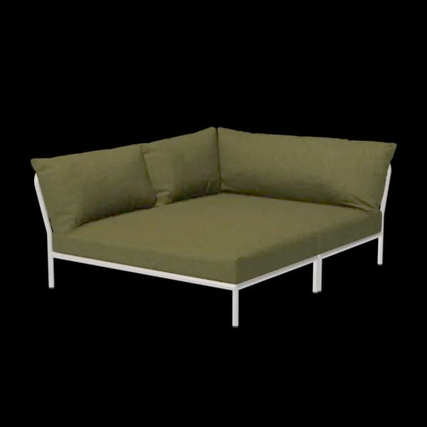 Houe Level 2 Cozy Corner Left | Muted White Powder-Coated Aluminum Frame | Leaf Sunbrella Heritage Fabric Cushion