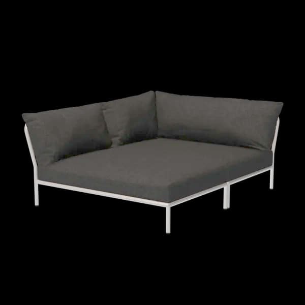 Houe Level 2 Cozy Corner Left | Muted White Powder-Coated Aluminum Frame | Dark Grey Sunbrella Heritage Fabric Cushion