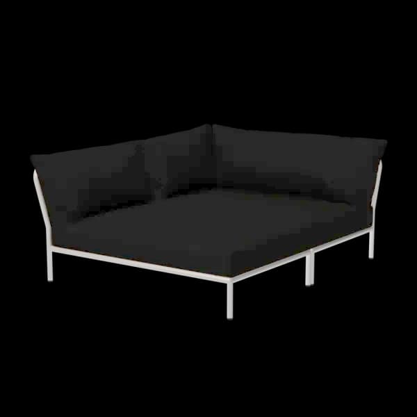 Houe Level 2 Cozy Corner Left | Muted White Powder-Coated Aluminum Frame | Charcoal Sunbrella Heritage Fabric Cushion