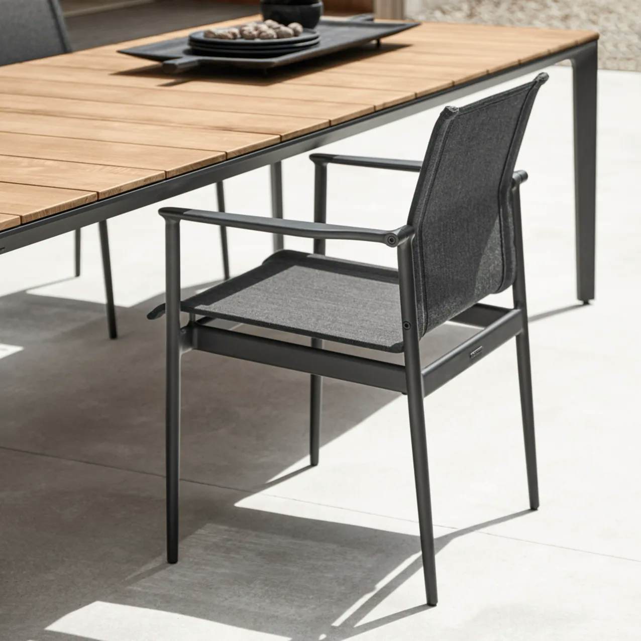 Gloster 180 Stacking Dining Armchair: Meteor Frame, Charcoal Sling