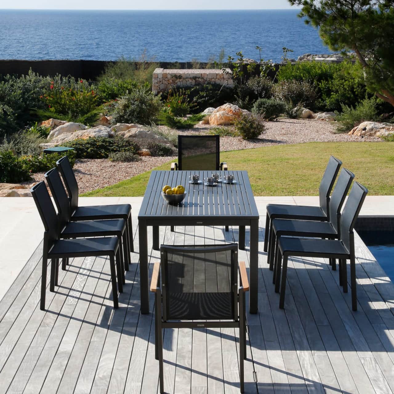 Barlow Tyrie Aura Side Chair and Narrow Dining Table