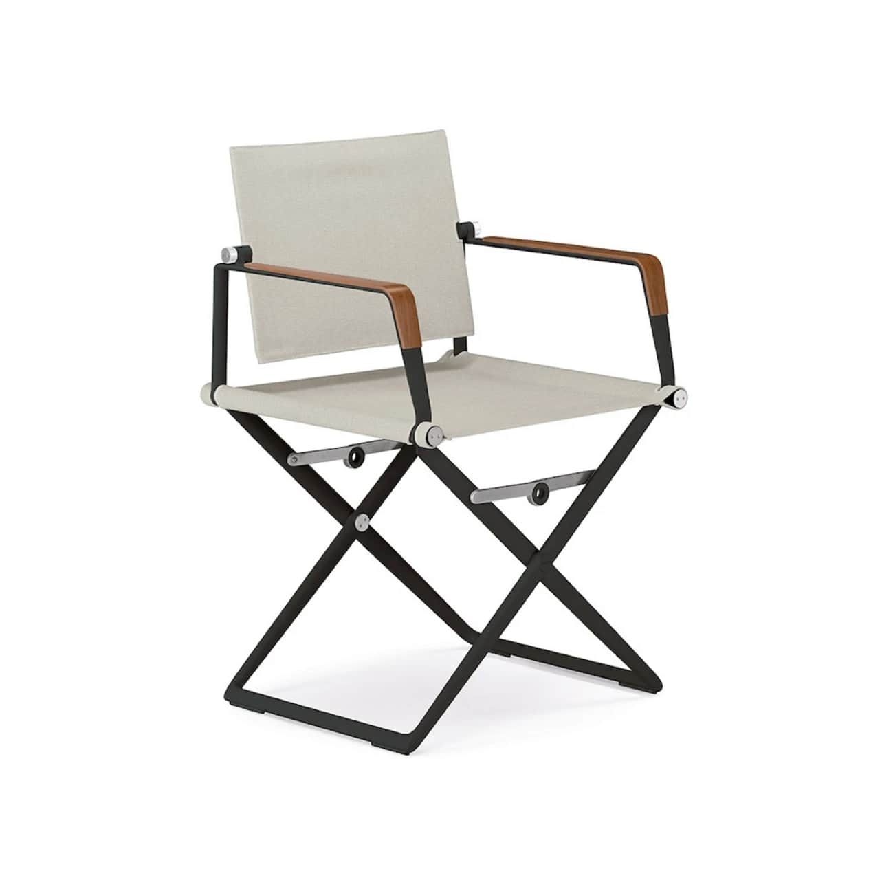 Frame Powder-Coated Aluminum Black Pepper | Teak Armrests | Sling Sail Dove