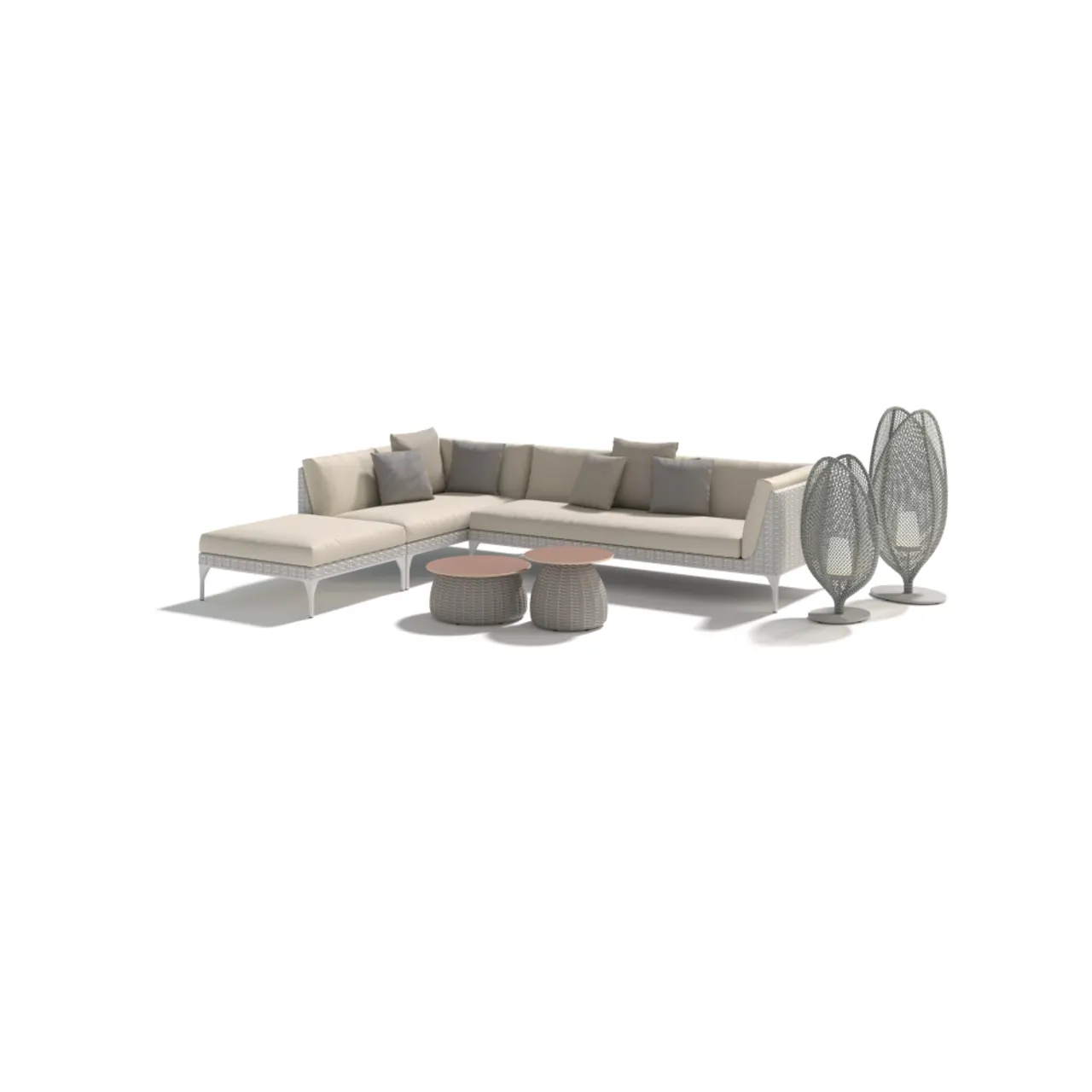 DEDON MU Module Seating and Ottoman | PORCINI Coffee Tables | OMBII LED Lamps | DALA Planters