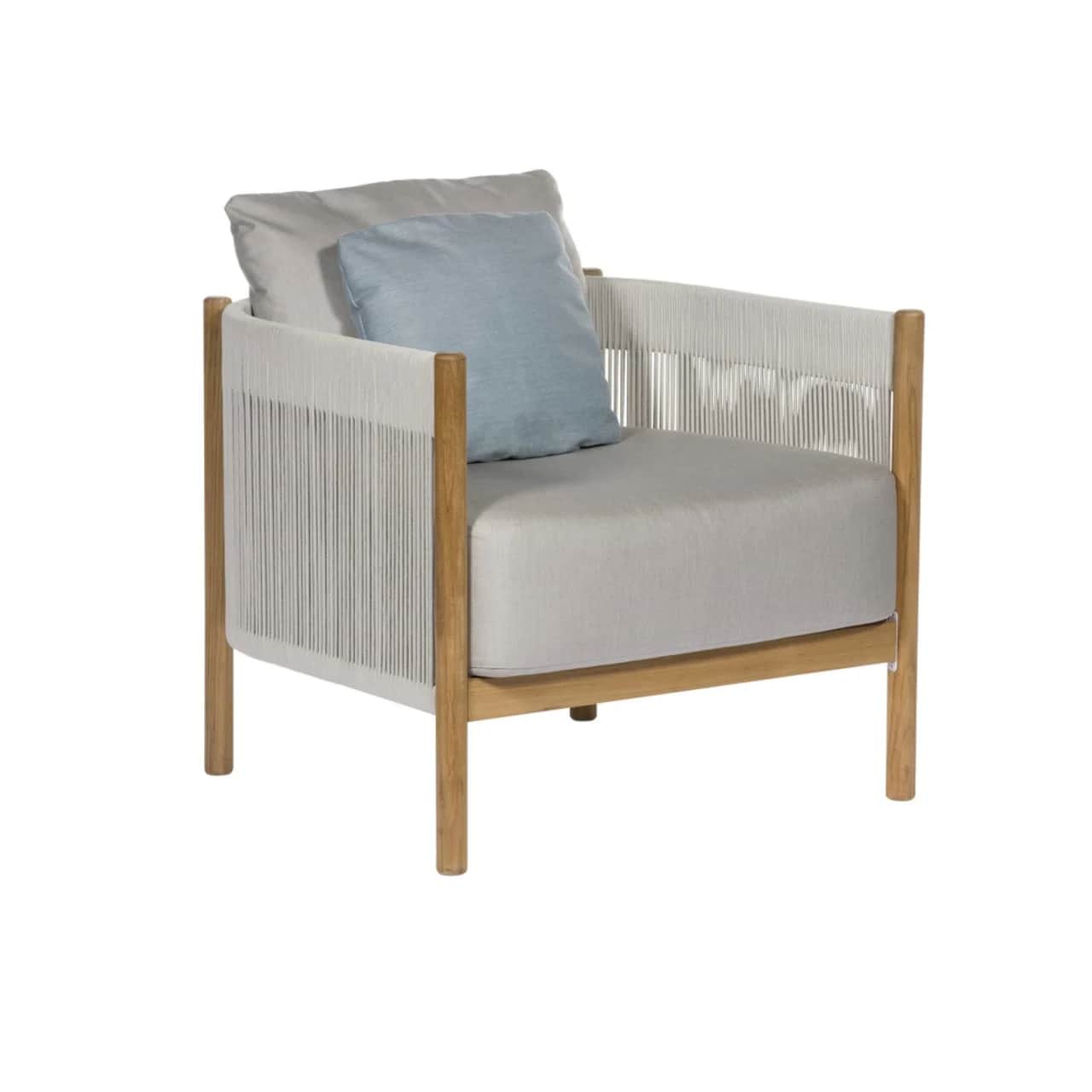 Barlow Tyrie Cocoon Teak Armchair | Frame: Powder-coated Aluminum with Olefin Cord, Chalk | Seat & Back Cushions: Sunbrella®, Lead Chine