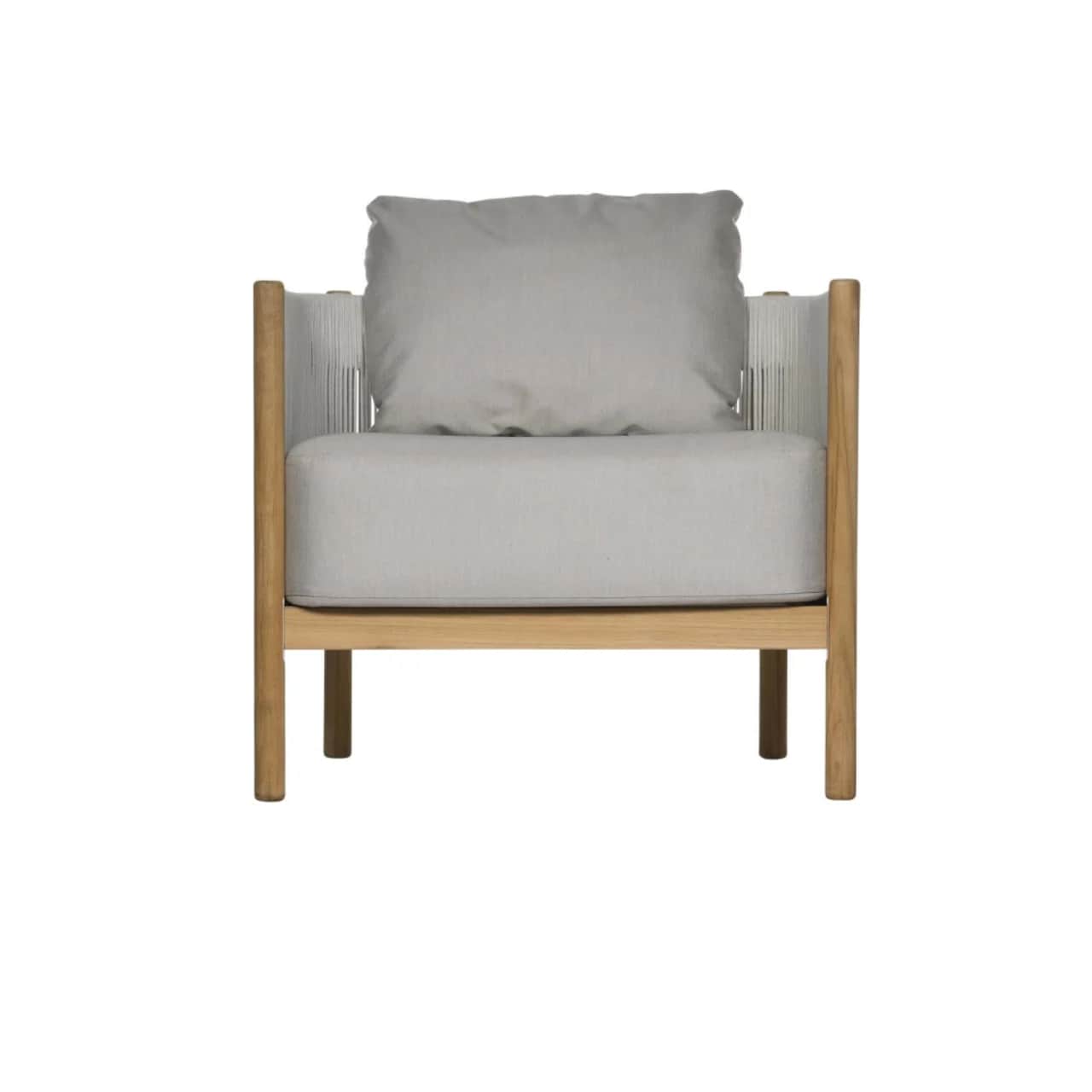 Barlow Tyrie Cocoon Teak Armchair | Frame: Powder-coated Aluminum with Olefin Cord, Chalk | Seat & Back Cushions: Sunbrella®, Lead Chine