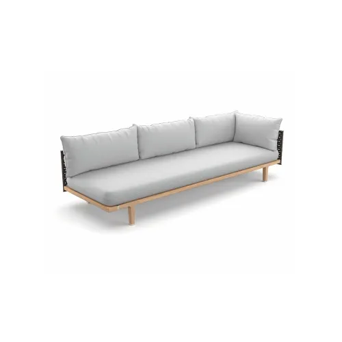 Woven Fiber Titan | Frame Powder-Coated Aluminum Black Pepper | Base Teak | Cushions NATURA Off-White