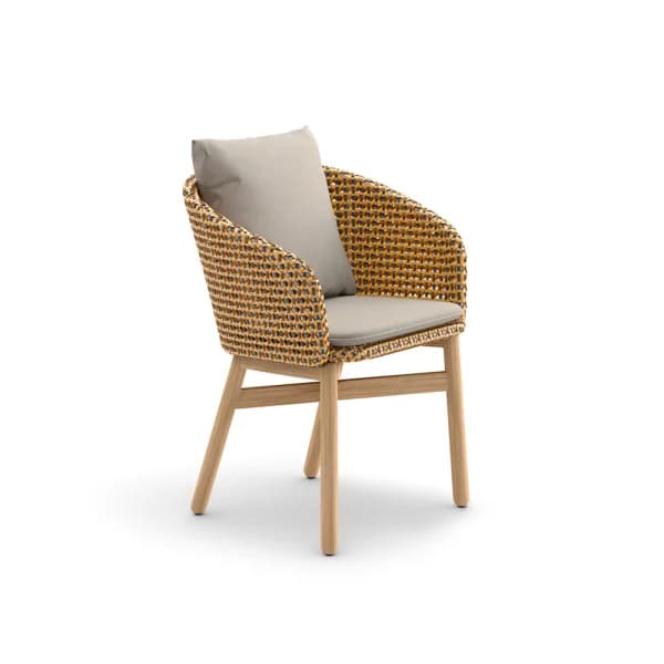 Woven Wicker DEDON Fiber Seville | Teak Base | | Cushions (Included Seat and Optional Back Shown) TWIST Gray