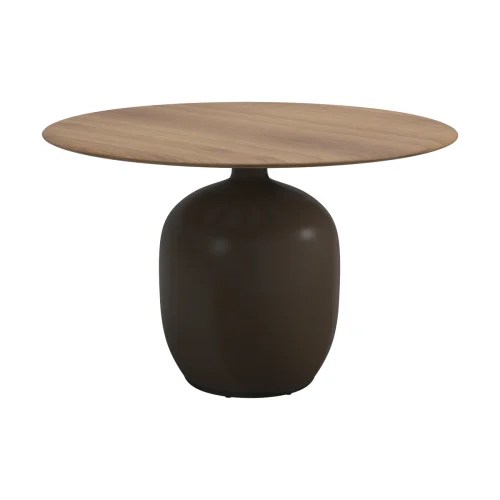 Gloster Kasha 47" Round Dining Table | Frame: Glazed Ceramic, Earth | Top: Natural Teak