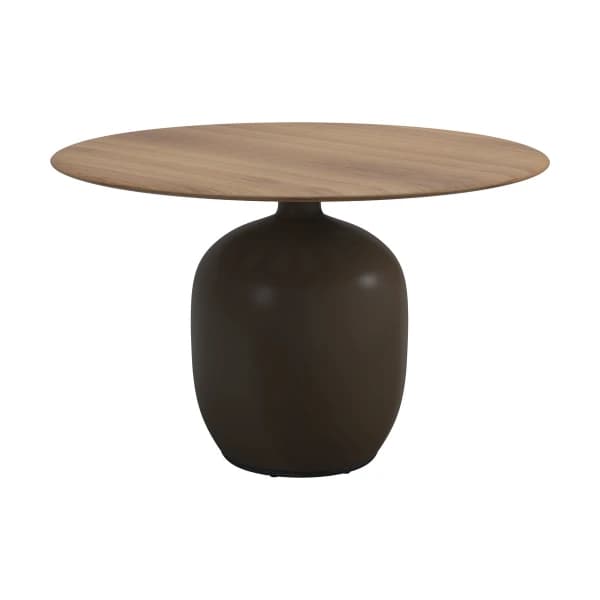 Gloster Kasha 47" Round Dining Table | Frame: Glazed Ceramic, Earth | Top: Natural Teak