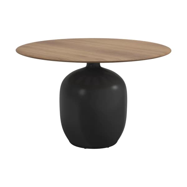 Gloster Kasha 47" Round Dining Table | Frame: Glazed Ceramic, Iron | Top: Natural Teak