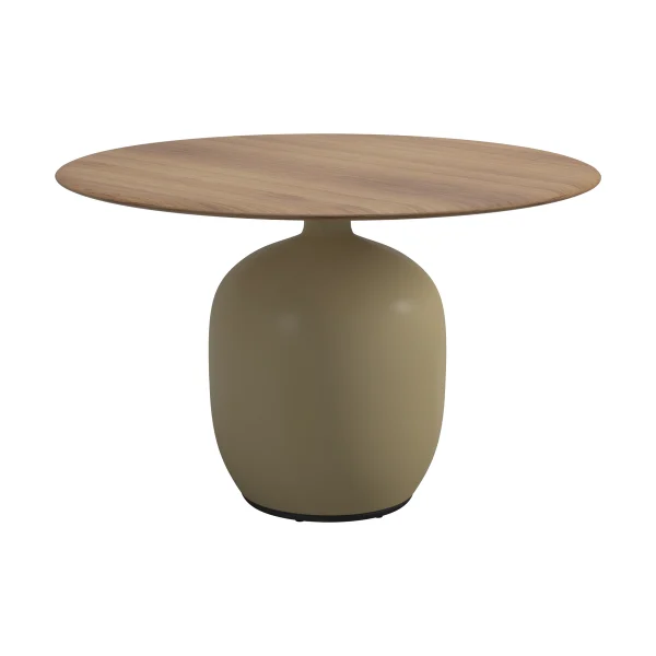 Gloster Kasha 47" Round Dining Table | Frame: Glazed Ceramic, Sand | Top: Natural Teak